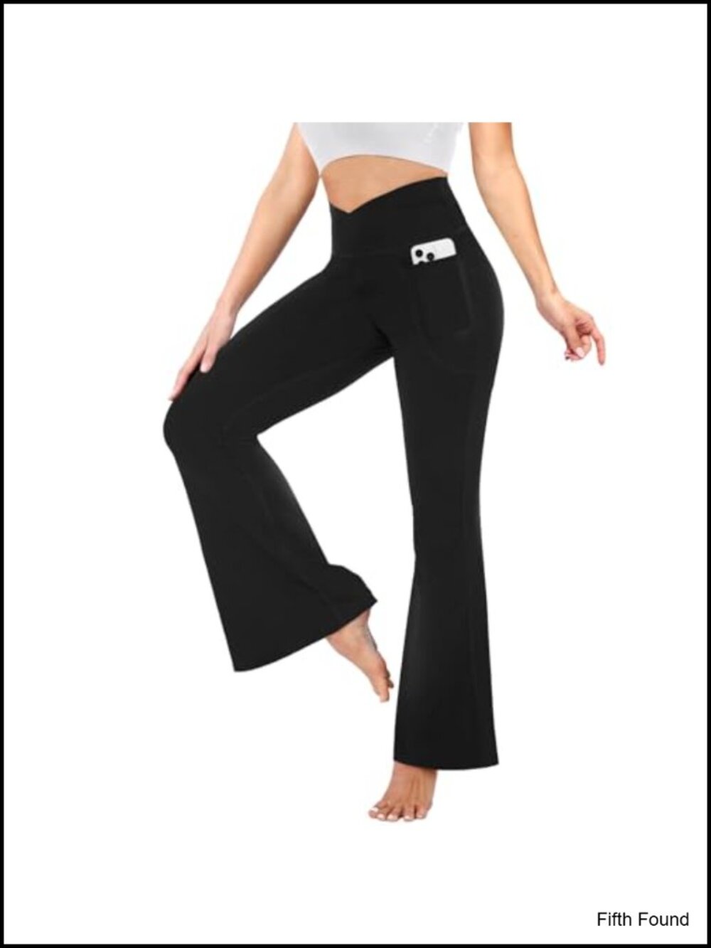 Flare Leggings with Pockets Crossover High Waisted Yoga Gym Workout Pants